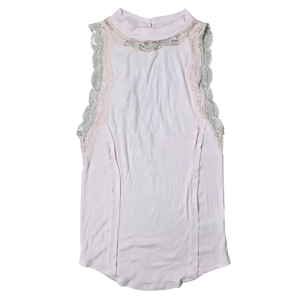 Free People Dale Tank Top Ballet Ribbed Lace Open Back Pink OB980491 M